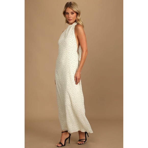 Lulus Wonder Years Ivory Polka Dot‎ Halter Maxi Dress Large - Picture 2 of 6